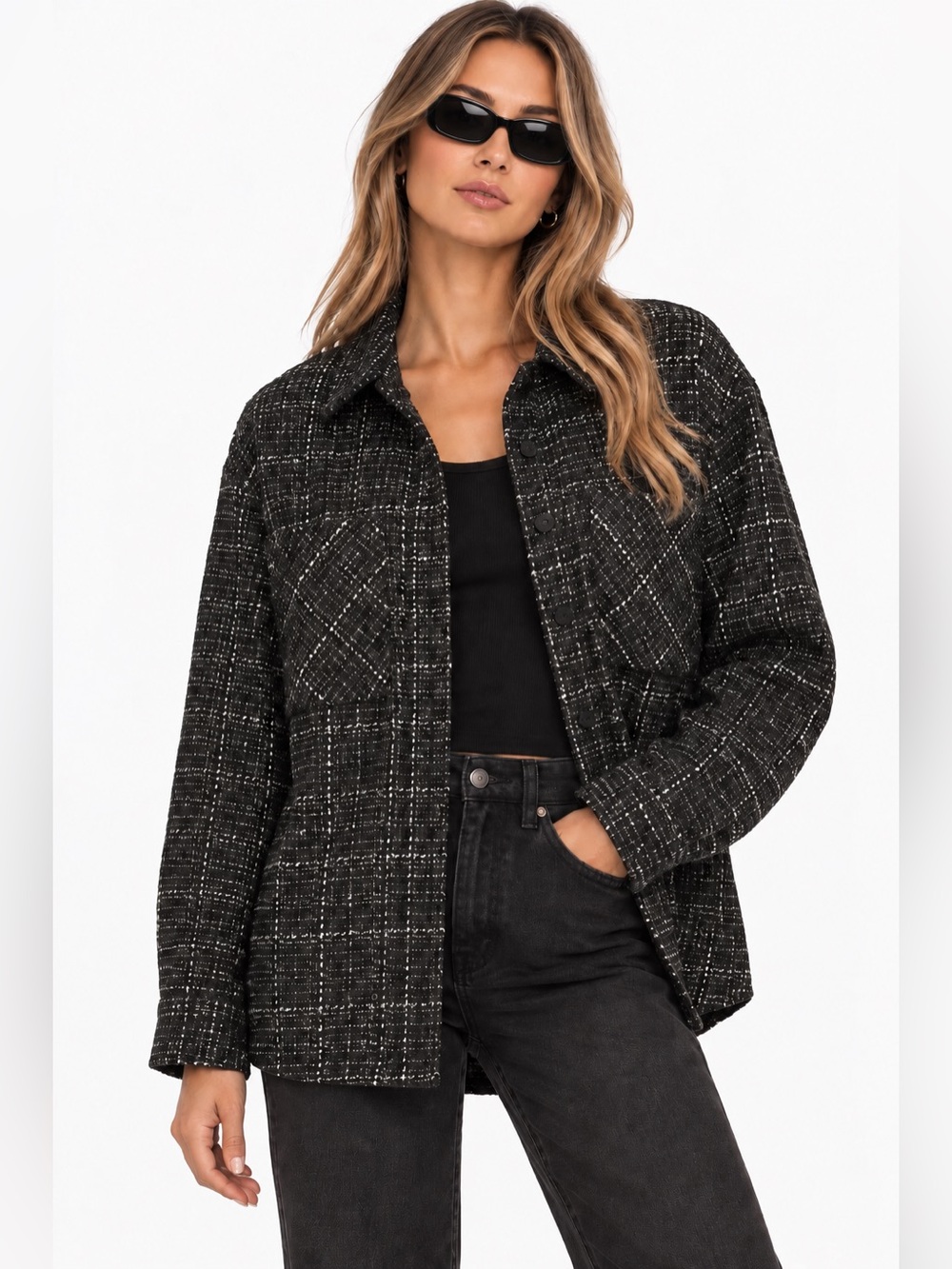 154.NWT 226$ Method Black and White Plaid Shirt